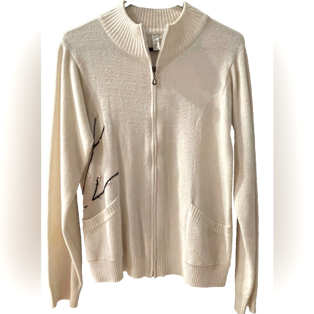 SOYBU Cardigan Sweater Ski sweater Side Embroidery unique Zipper pull Pockets